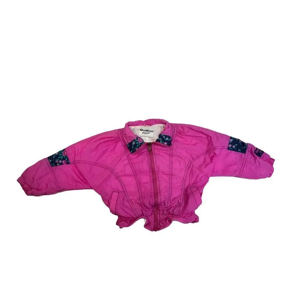 Vintage Oshkosh B’Gosh Hot Pink Windbreaker Sz S‎ 3-4 Lined Zip Up Jacket